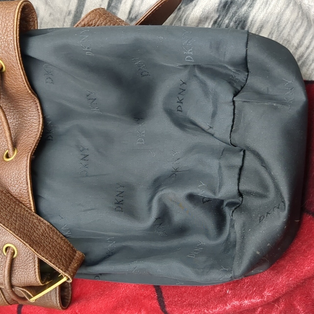 Donna Karen brown leather drawstring purse - Picture 7 of 11